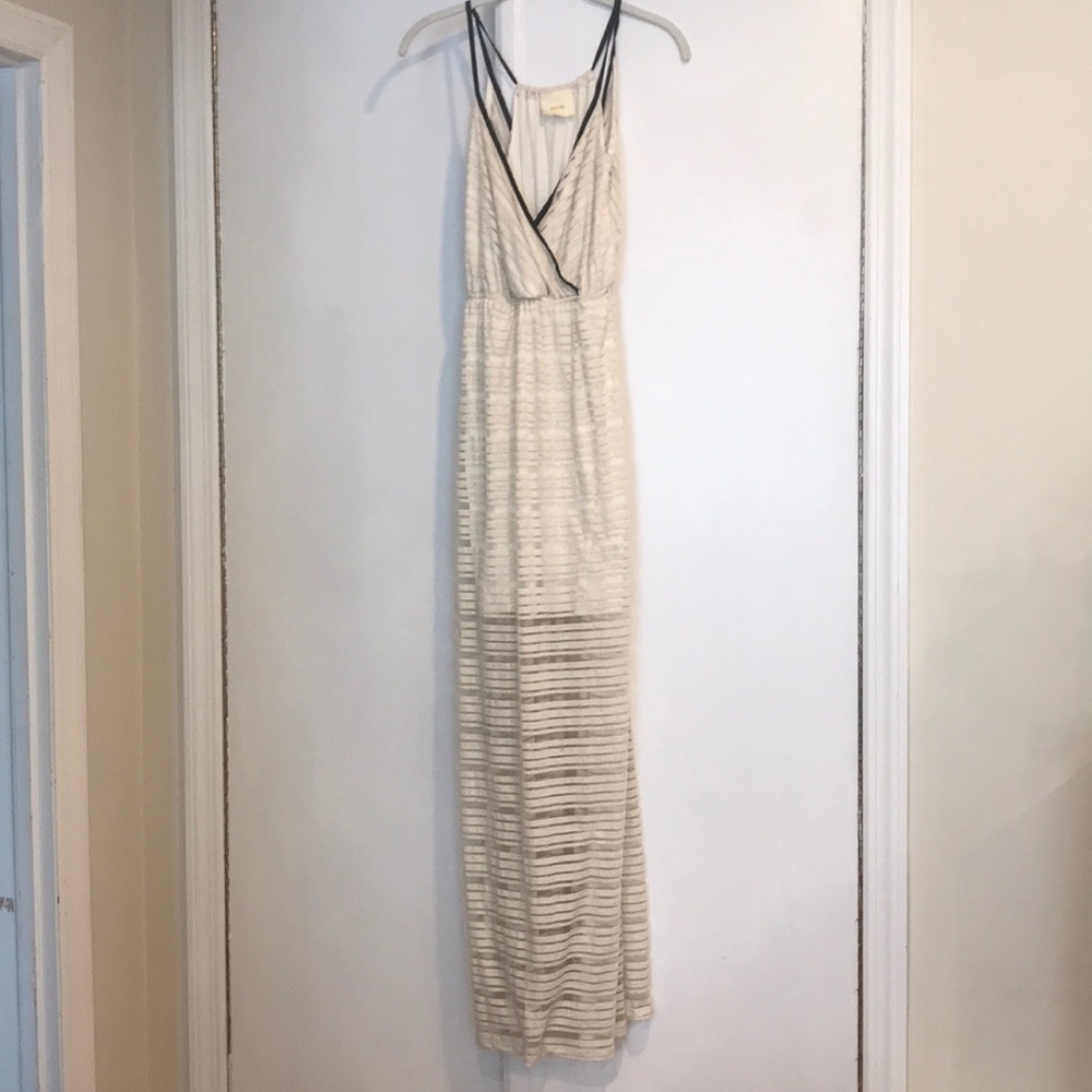 Anthro Maeve Ivory Sheer Stripe Jersey Maxi Dress